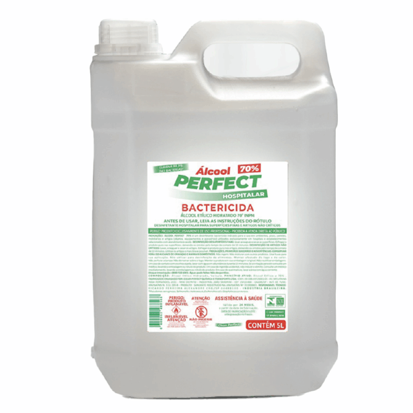 Álcool 70° INPM Perfect Bactericida 5L – Desinfecção hospitalar profissional